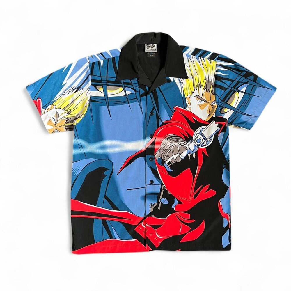 Vintage 90's Anime Button Up Polo Shirt Trigun Vash The Stampede